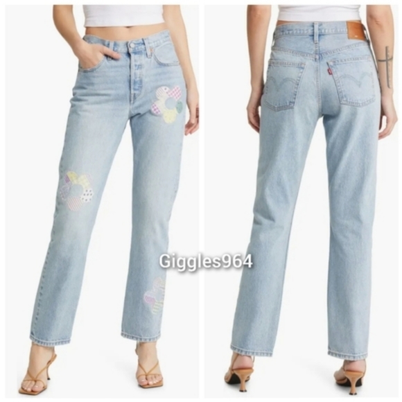 Levi's 501 Jeans Patchwork Daisy Flower - Picture 11 of 12